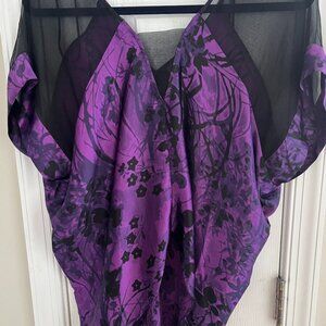 Kenar Women's Vintage Black & Purple Silk Top/Blouse Short Sleeves Size M NWT